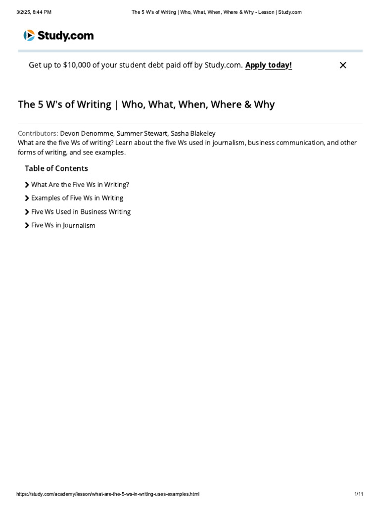 004 The 5 W - S of Writing - Who, What, When, Where & Why - Lesson ...