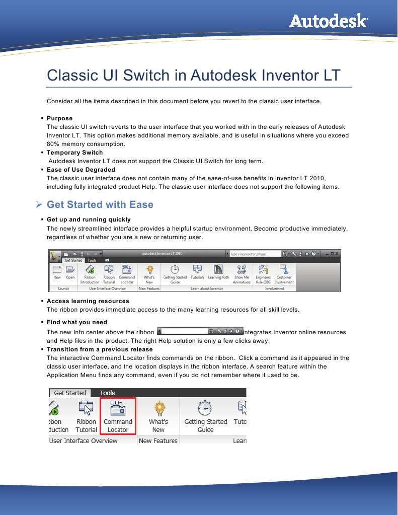 Classic UI Switch in Autodesk Inventor LT: Get Started With Ease | PDF ...