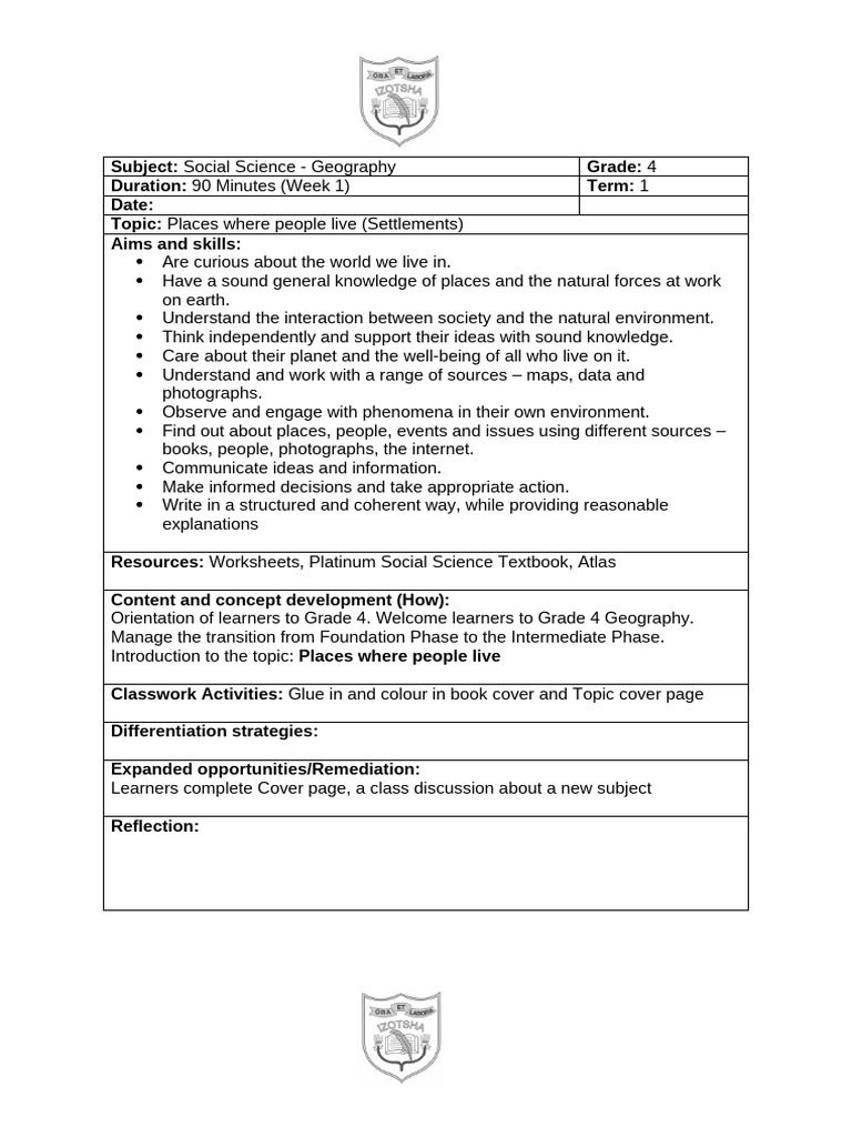Gr4 Geog Term 1 Lesson Plans | PDF | Geography | Social Sciences