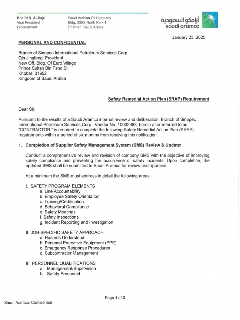 Sinopec SRAP Notification | PDF