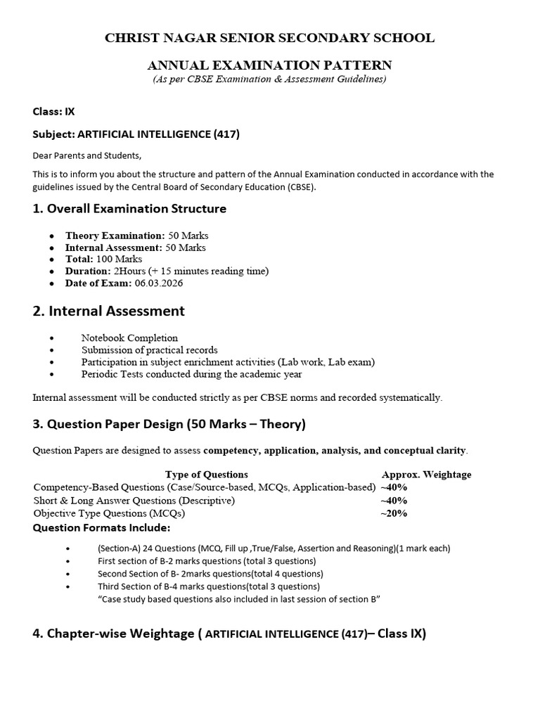 9th AI - Examination Pattern | PDF | Multiple Choice