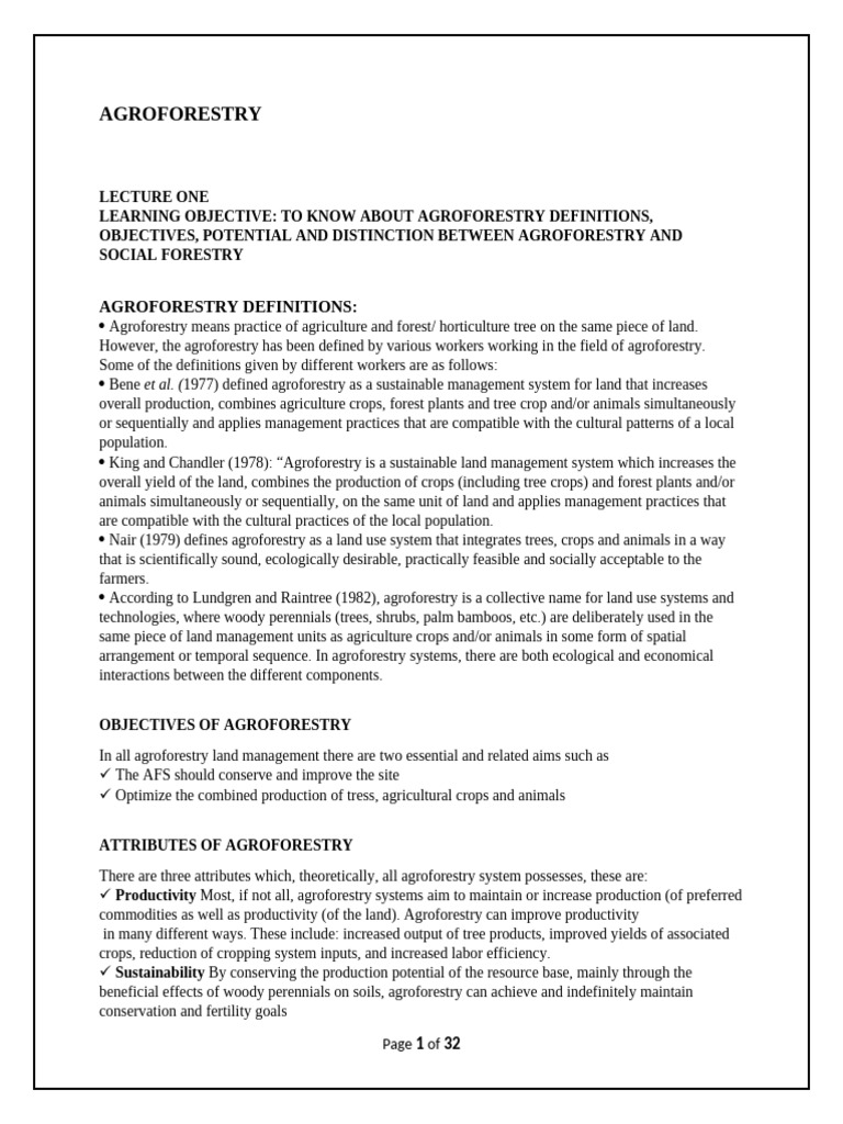 Agro Forestry Lecture Notes | PDF | Agriculture | Soil