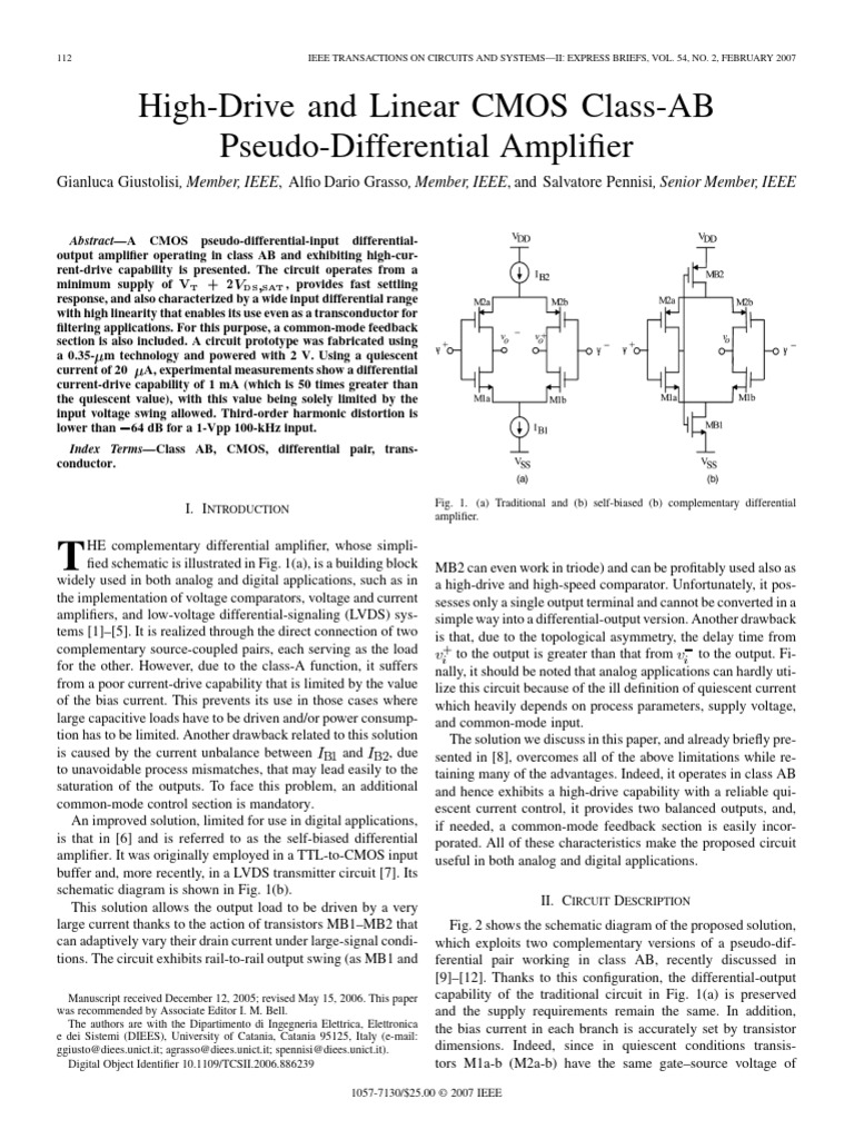 Differential Class AB | PDF | Amplifier | Field Effect Transistor