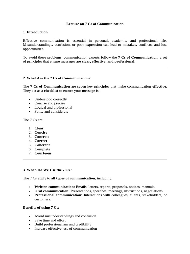 Lecture On 7 Cs of Communication | PDF | Communication | Marketing