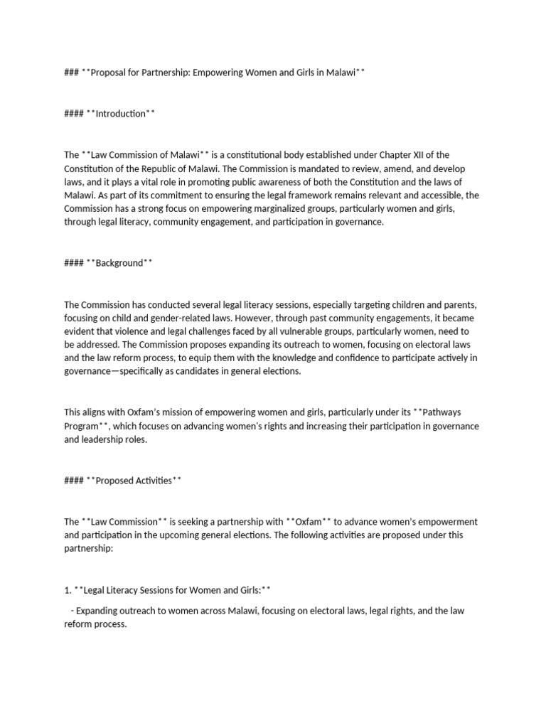 Proposal For Partnership Draft | PDF | Governance | Literacy
