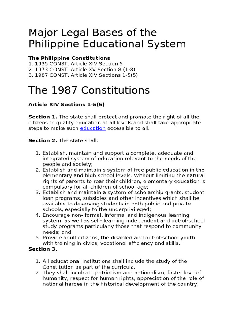 Major Legal Bases of the Philippine Educational System | PDF ...