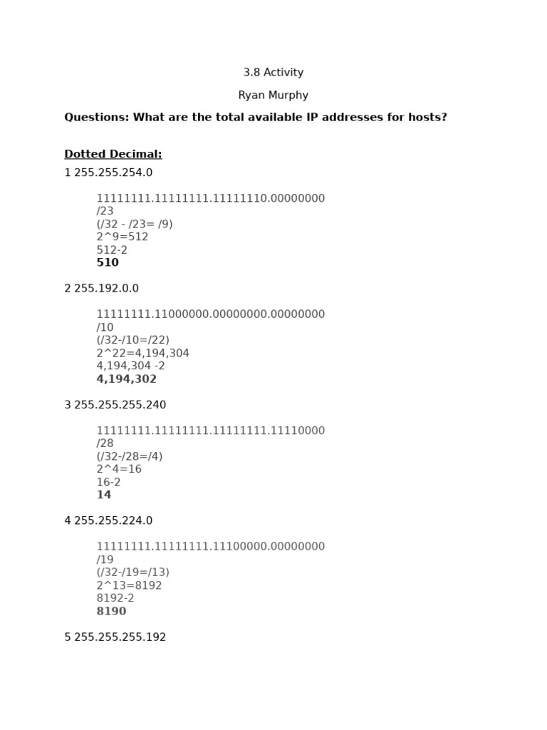 Questions: What Are The Total Available IP Addresses For Hosts? Dotted ...