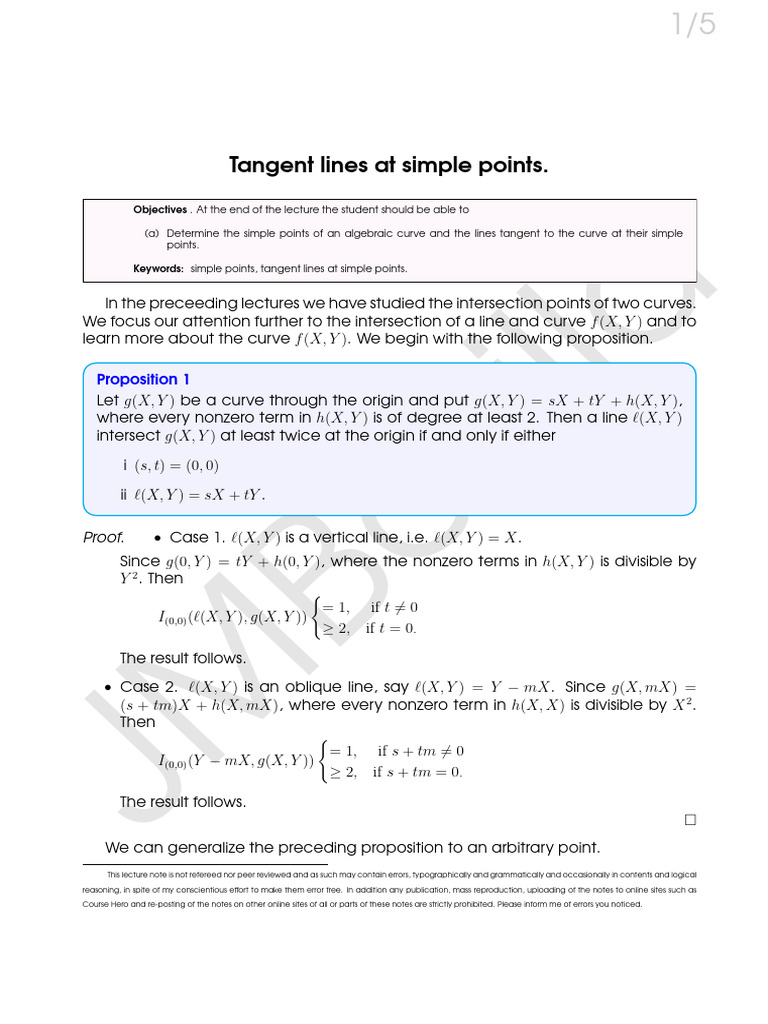 13 Tangent Lines at Simple Points | PDF | Tangent | Analytic Geometry