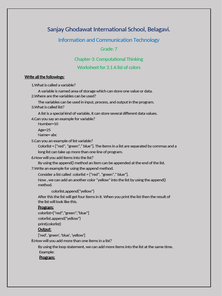 Ict g7 Worksheet CH 1.1 | PDF | Chess Openings | Computer Programming