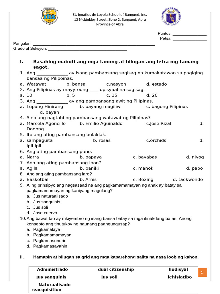 4th Quarter Semi Final Examination AP 4 | PDF