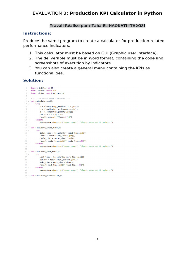TAHA EL HAOUATI Production KPI Calculator in Python | PDF