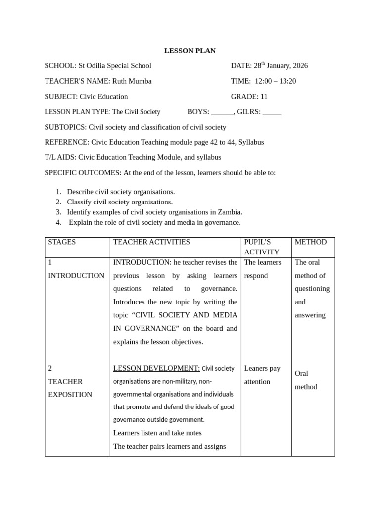 Lesson Plan Civil Society | PDF | Teachers | Lesson Plan