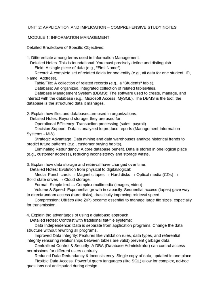 It Unit 2 - Application and Implication - Comprehensive Study Notes ...