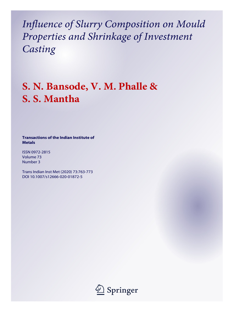Influence of Slurry Composition On Mould Properties and Shrinkage of ...