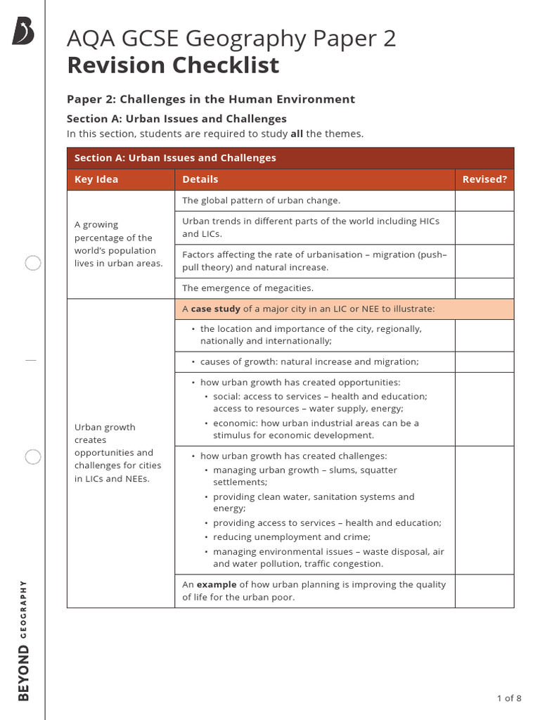 Gcse Geography Paper 2 Revision Checklist Ver 1 | PDF | Food Security ...