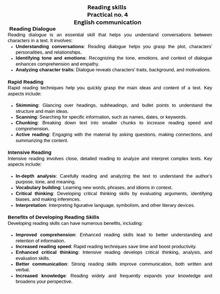 Reading Skills. | PDF