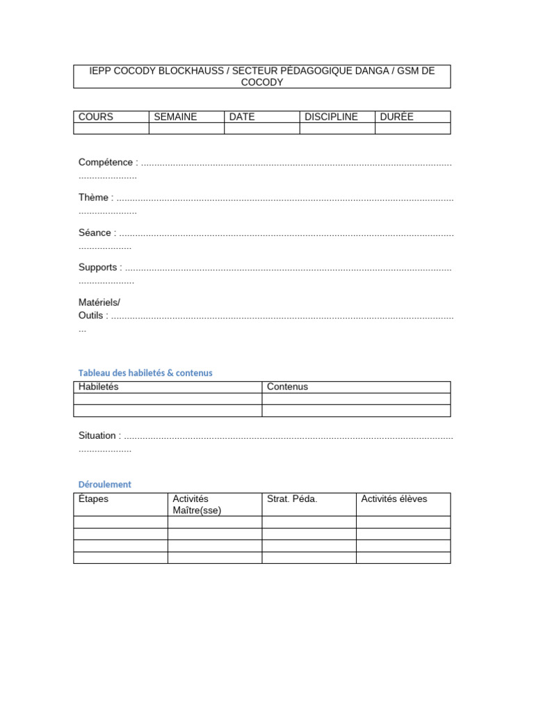 Modele Fiche Preparation CP2 | PDF