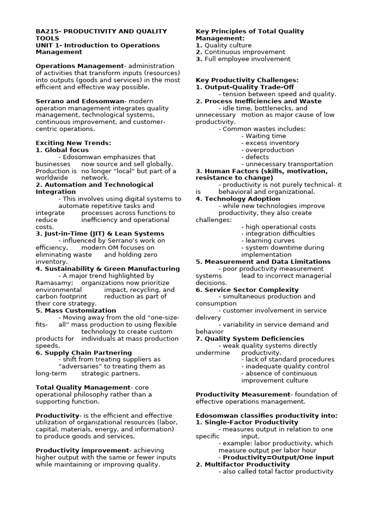 Productivity and Quality Tools Midterms | PDF | Lean Manufacturing ...