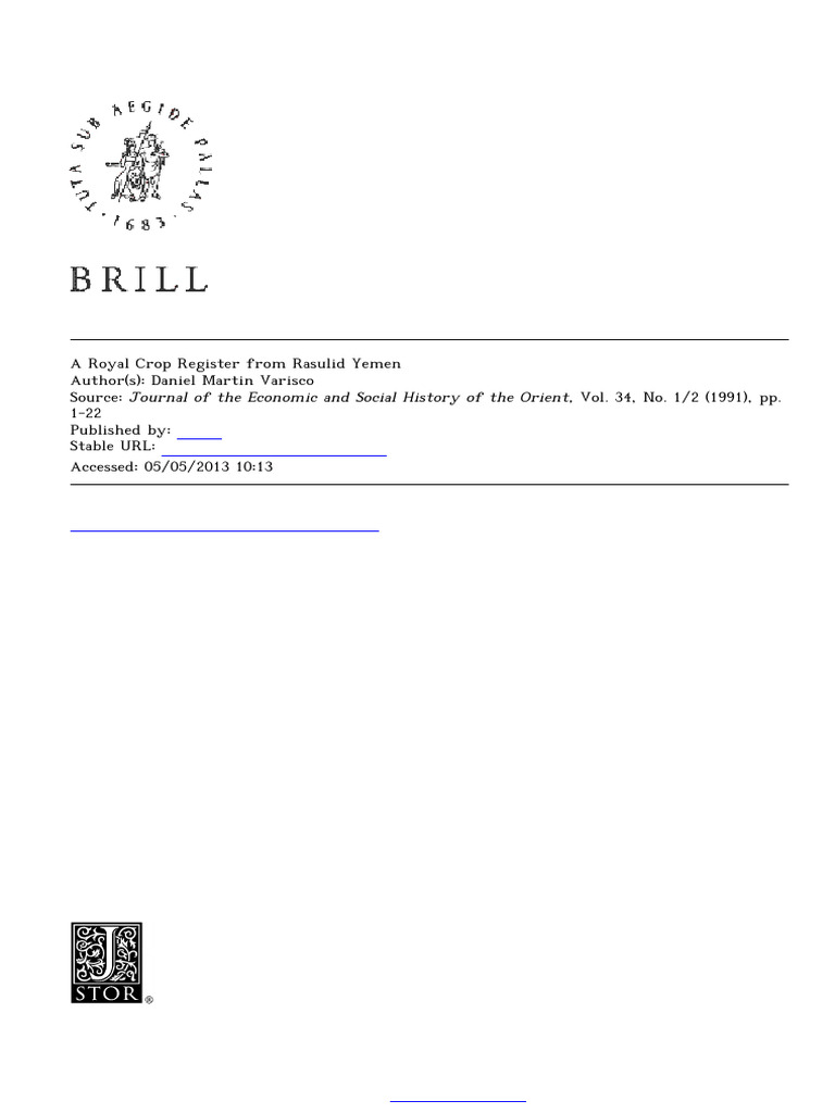 A Royal Crop Register From Rasulid Yemen - Daniel Martin Varisco 1991 ...