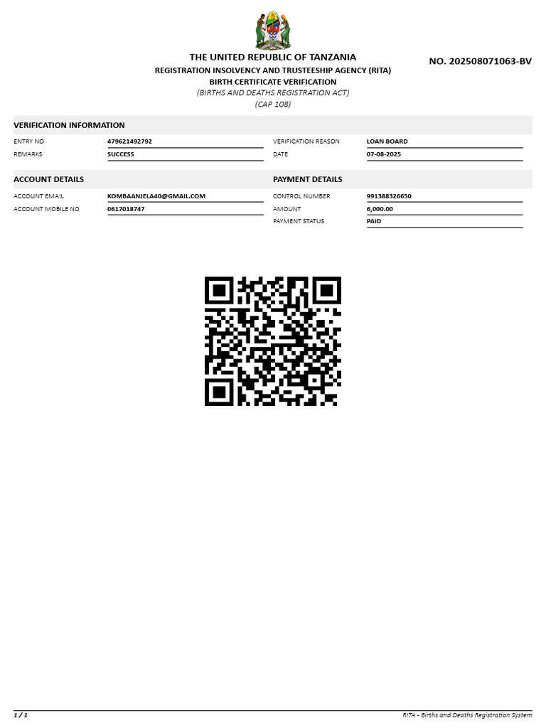 Verification Template 20250807BV 1063 | PDF