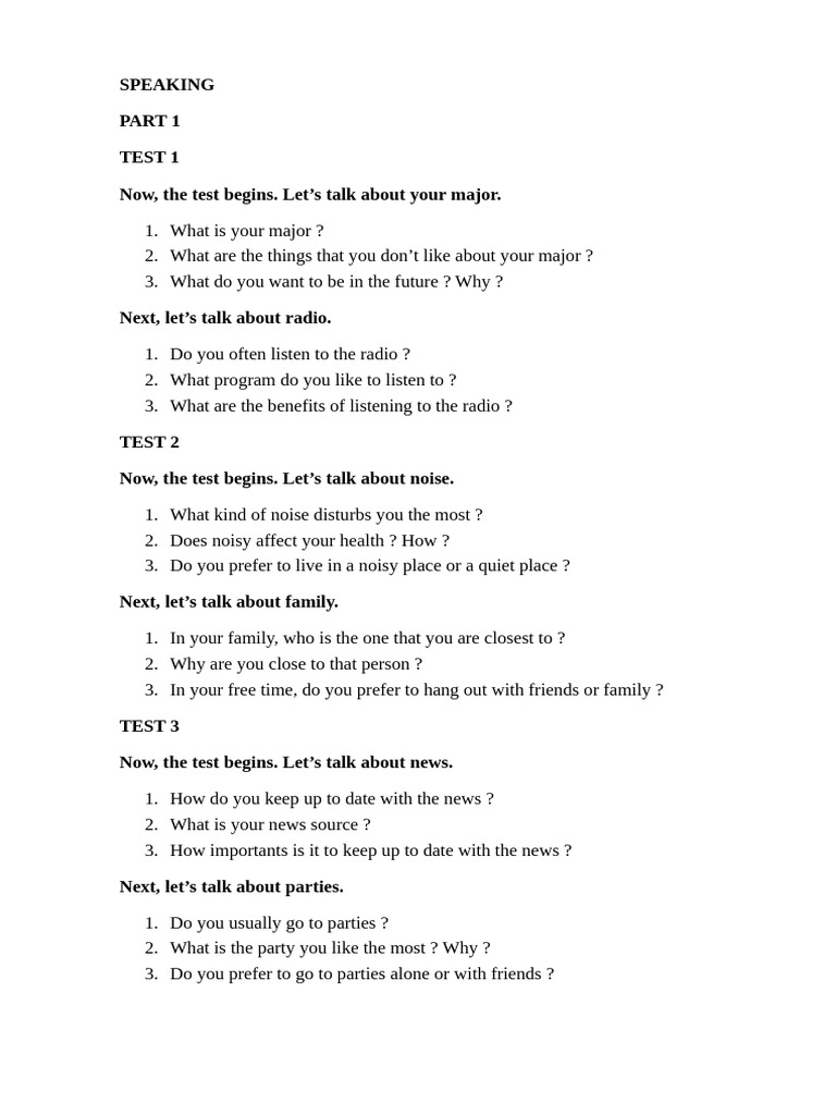 Speaking Part 1 | PDF | Lunch