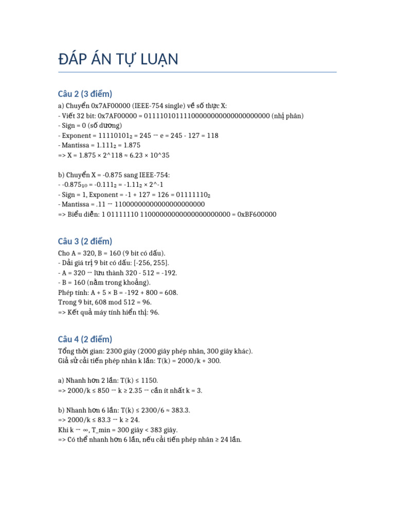 Dap An Cau2 3 4 | PDF