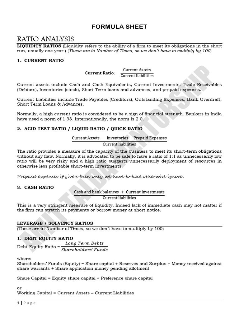 Cafm Formula Sheet Executive Revision | PDF