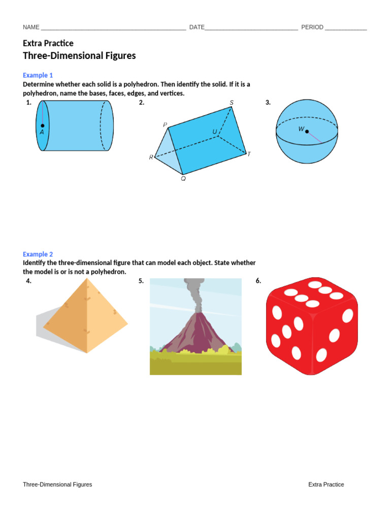 Three-Dimensional Figures - Extra Practice | PDF | Area | Volume