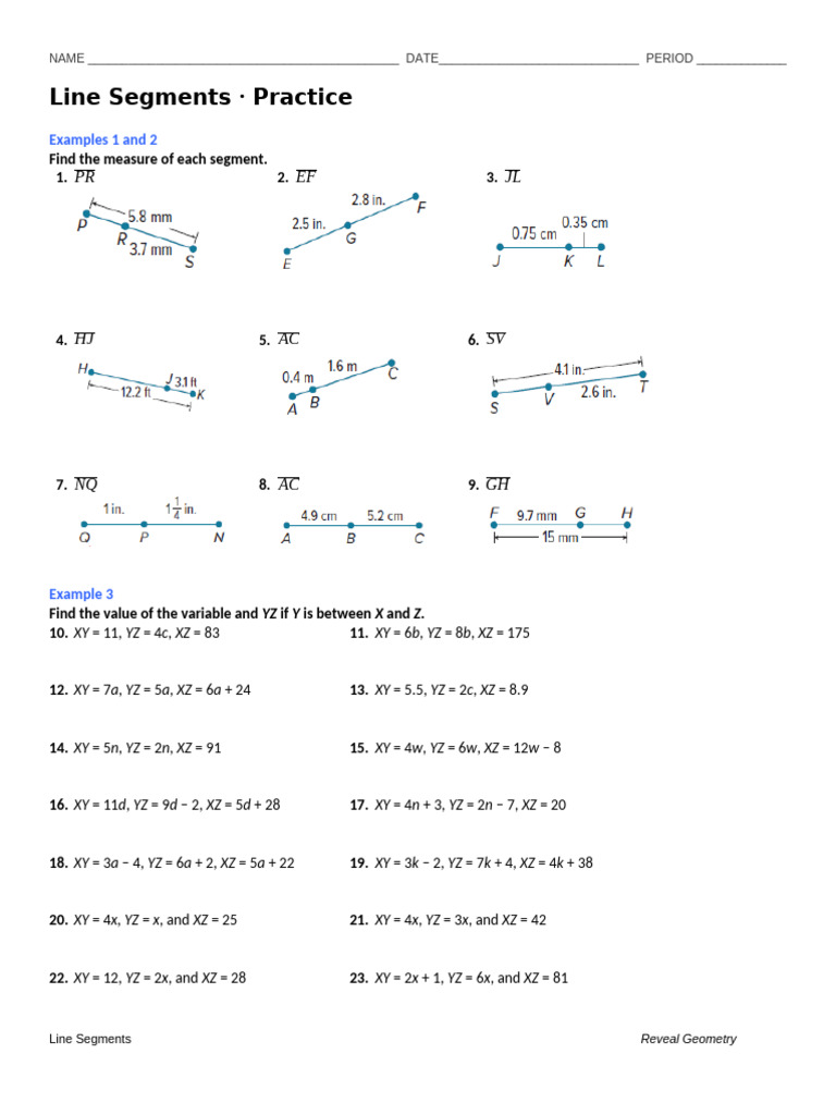Line Segments - Practice | PDF | Geometry