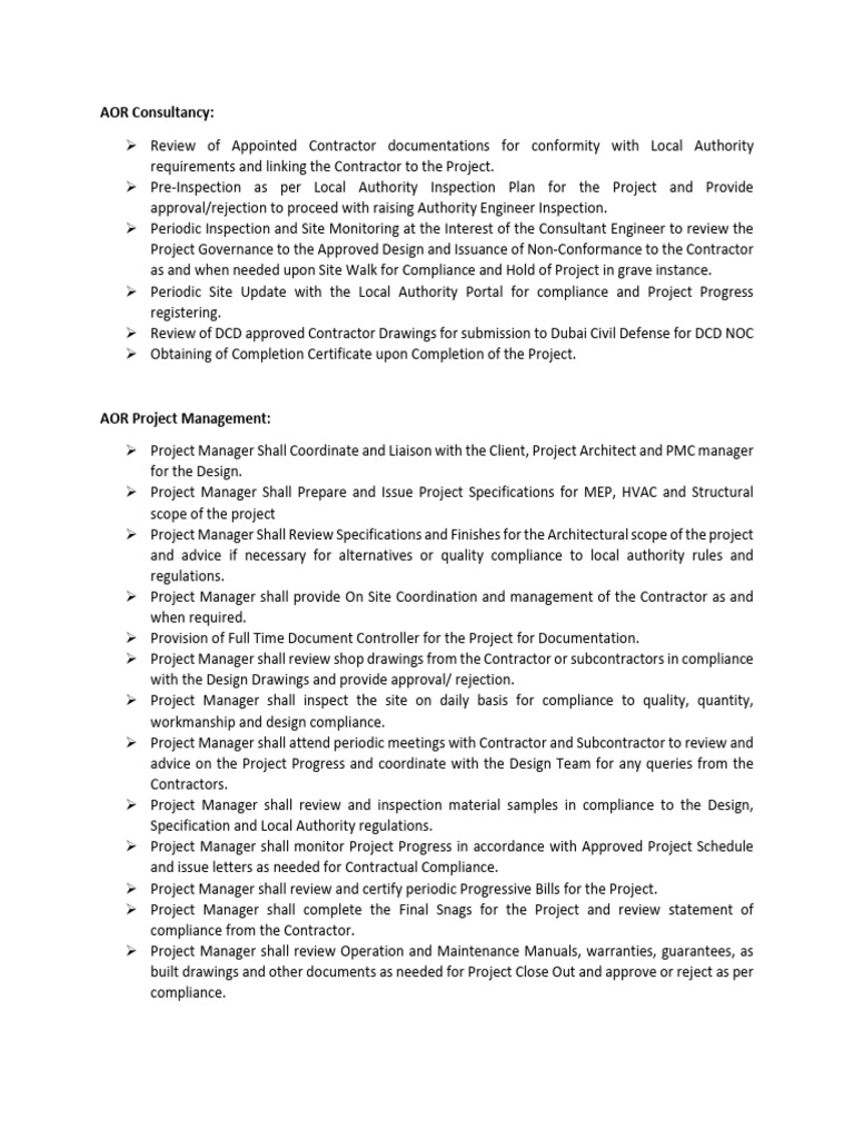 AOR Consultancy and PM | PDF | Specification (Technical Standard)