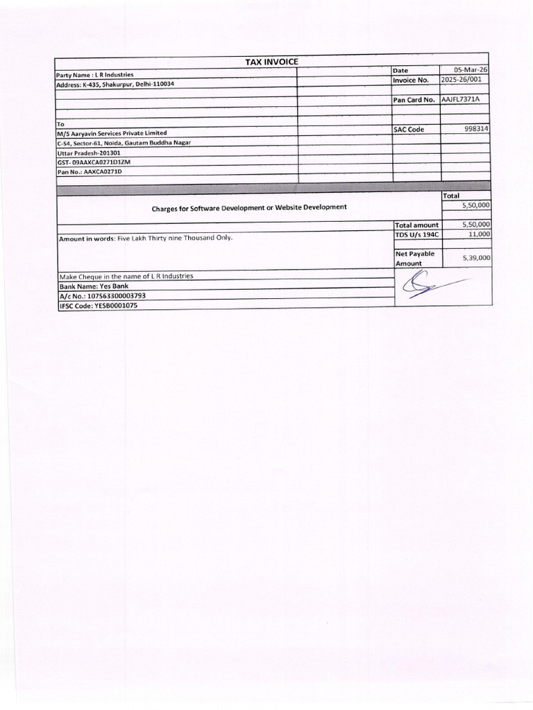 Invoice of L R Industries | PDF | Business | Payments