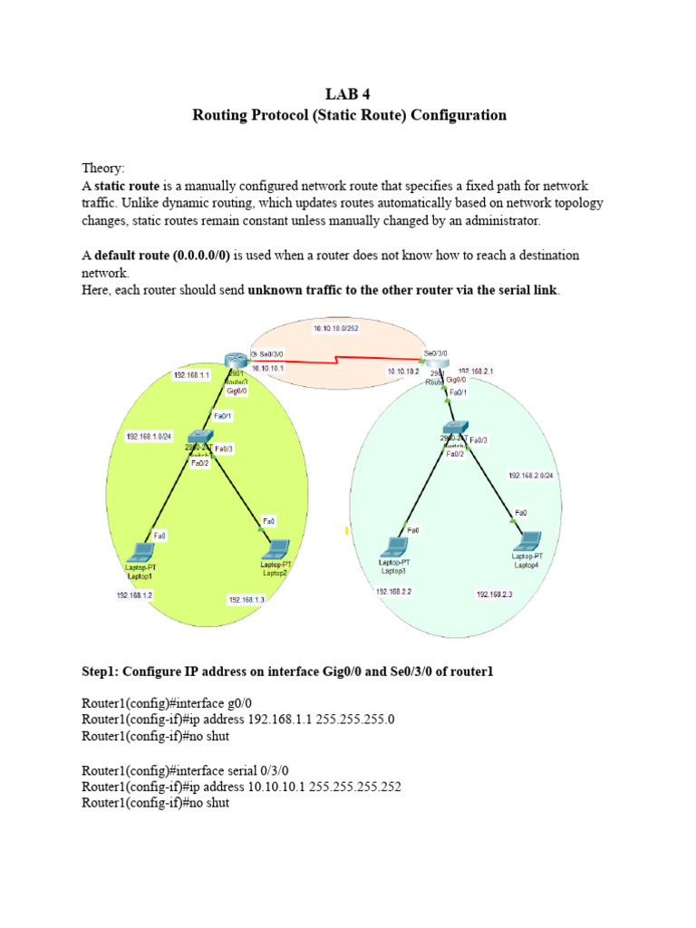 LAB 5 Static and Default Route | PDF | Ip Address | Router (Computing)
