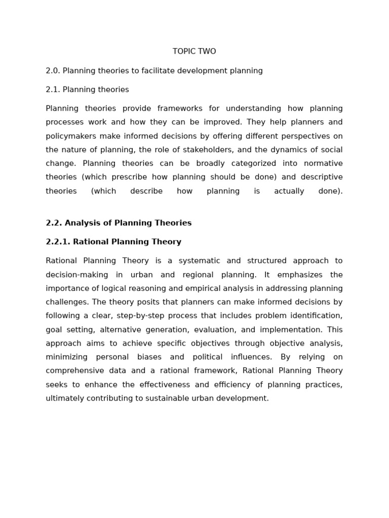 Topic TWO Planning Theories | PDF | Rationality | Decision Making