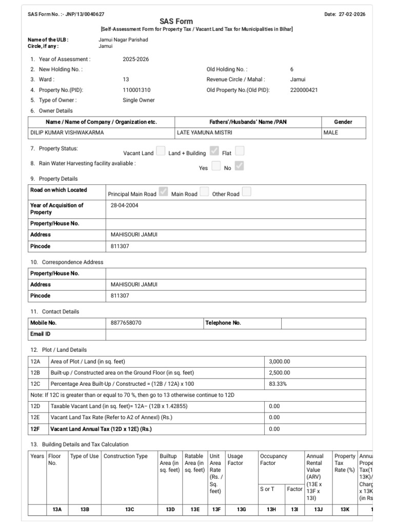 SAS Form | PDF | Property Tax | Government Finances