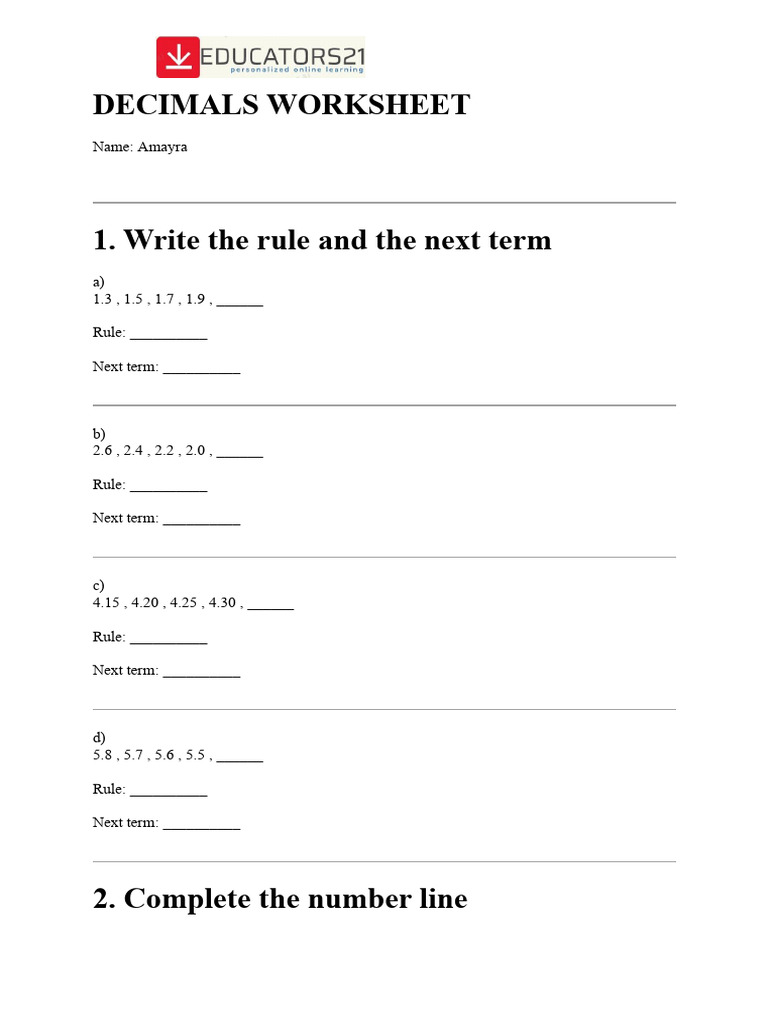 Decimals Worksheet | PDF