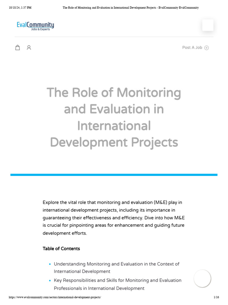 The Role of Monitoring and Evaluation in International Development ...