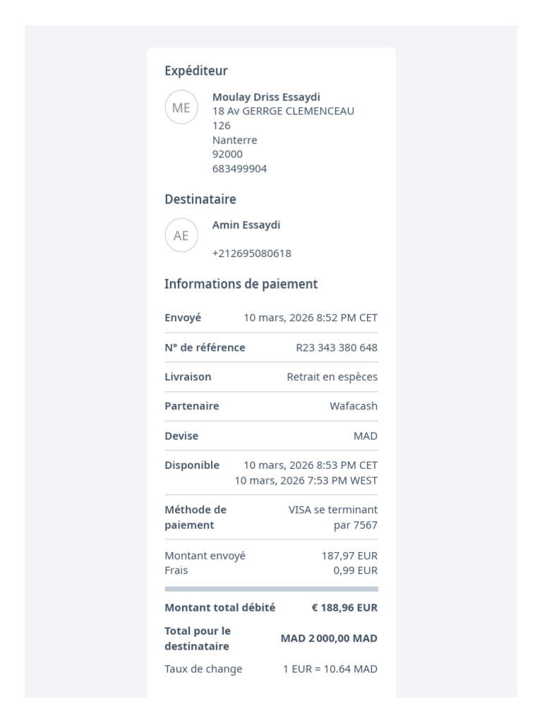 Remitly Transfer Receipt R23343380648 | PDF
