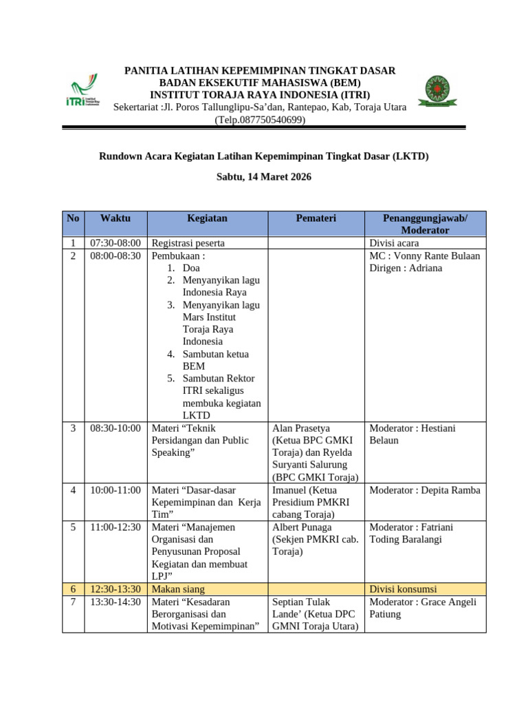 Rundown Acara LKTD 2026 | PDF