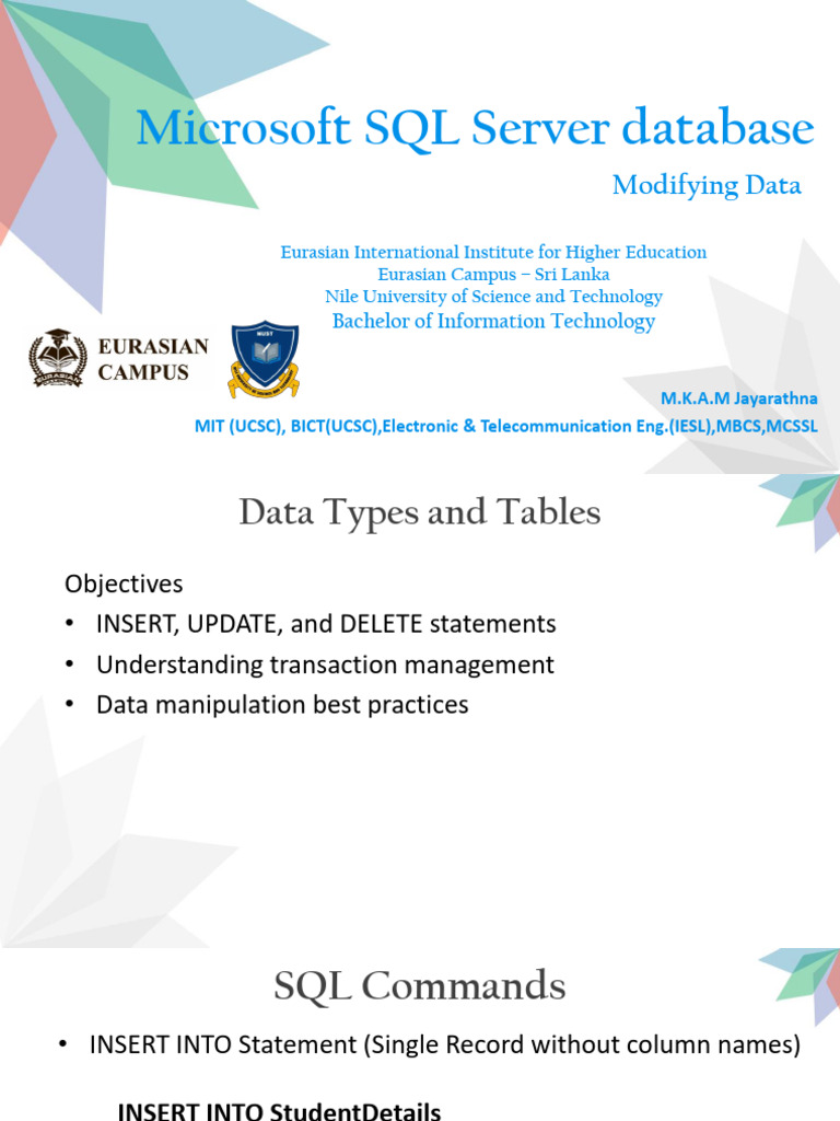 Day - 5 - Modifying Data | PDF | Database Transaction | Data Management