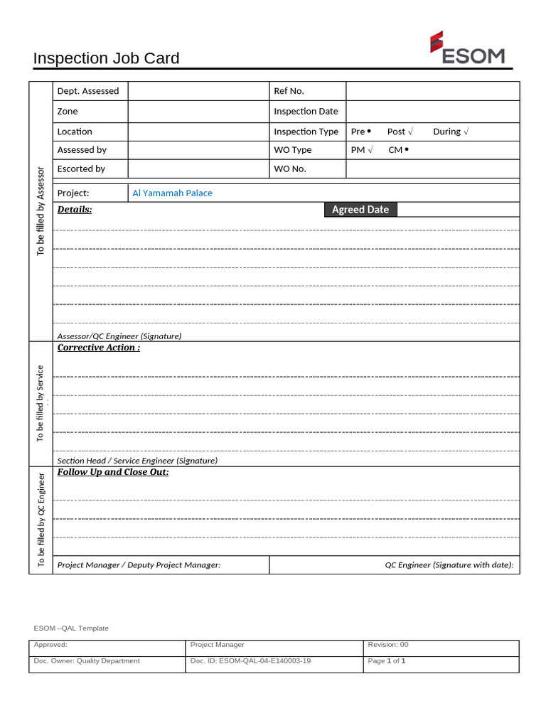 Job Card - Inspection QHSE | PDF