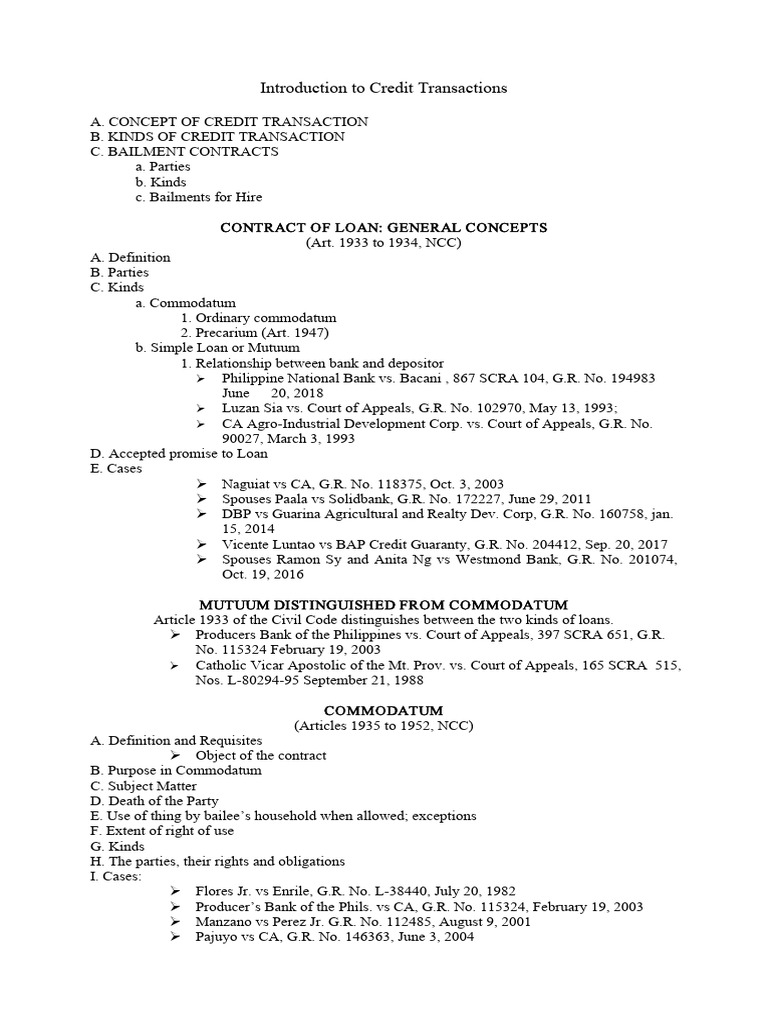 Syllabus Credit Transaction | PDF | Banks | Civil Law (Legal System)
