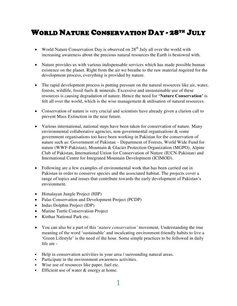 World Nature Conservation Day | Download Free PDF | Conservation Biology | Conservation (Ethic)