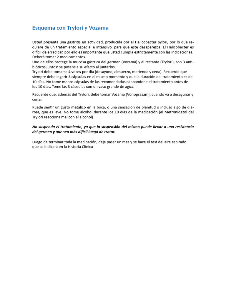 Tratamiento de Erradicación Del Helicobacter Pylori Vozama | PDF