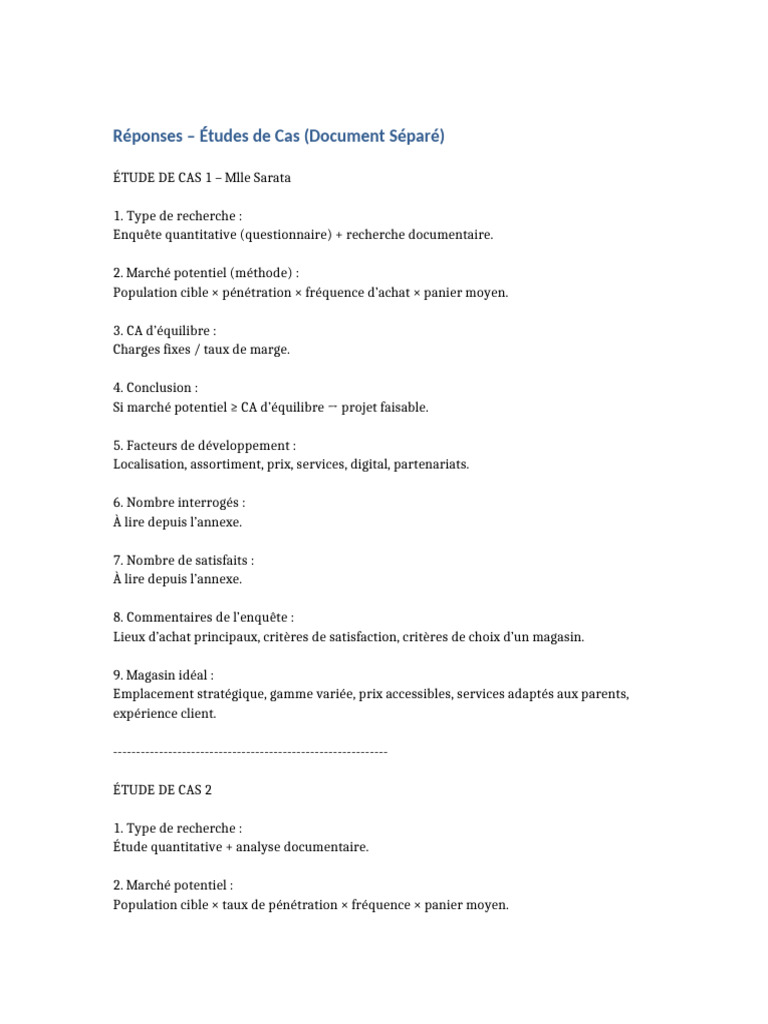Etudes de Cas Completes | PDF