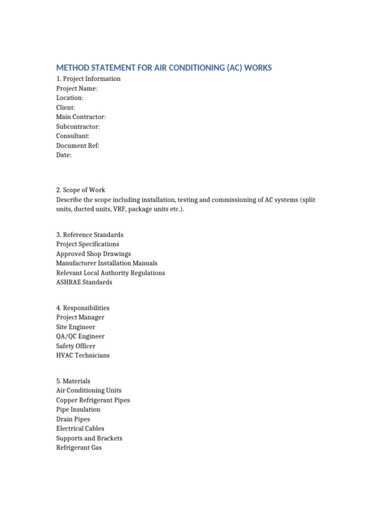 AC Method Statement Template | PDF