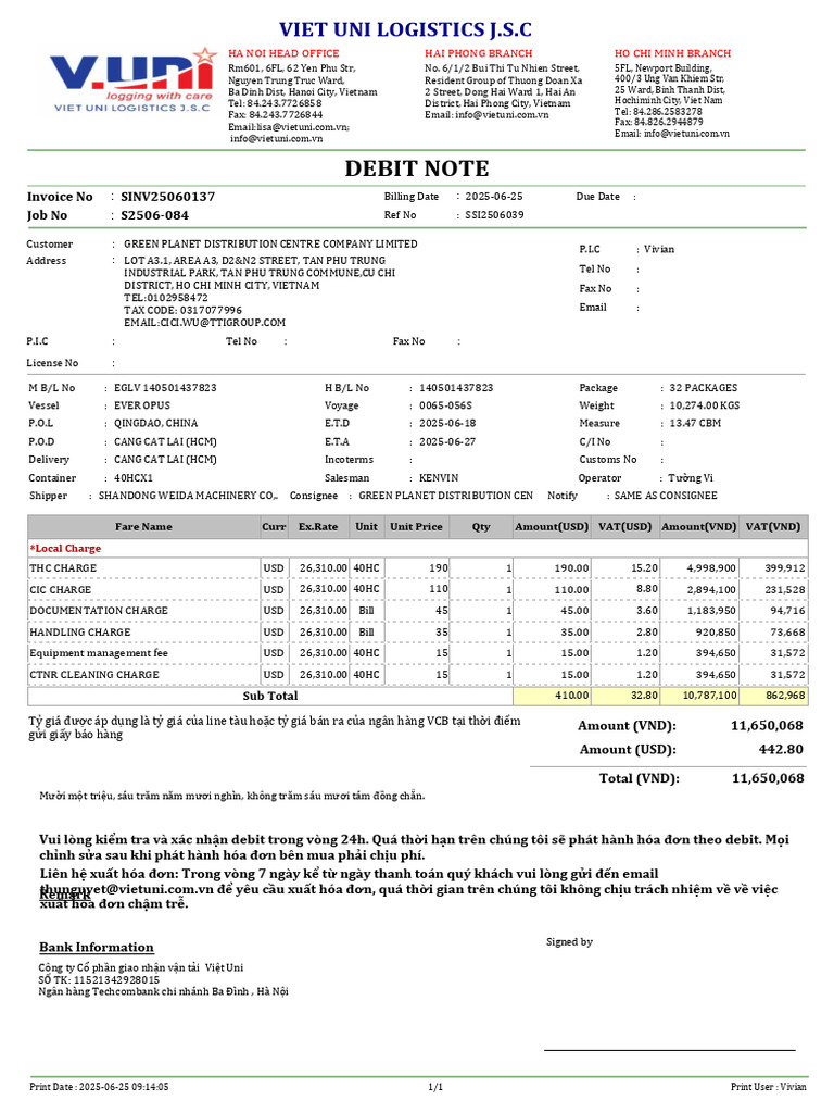 Debit Note - 140501437823 | PDF