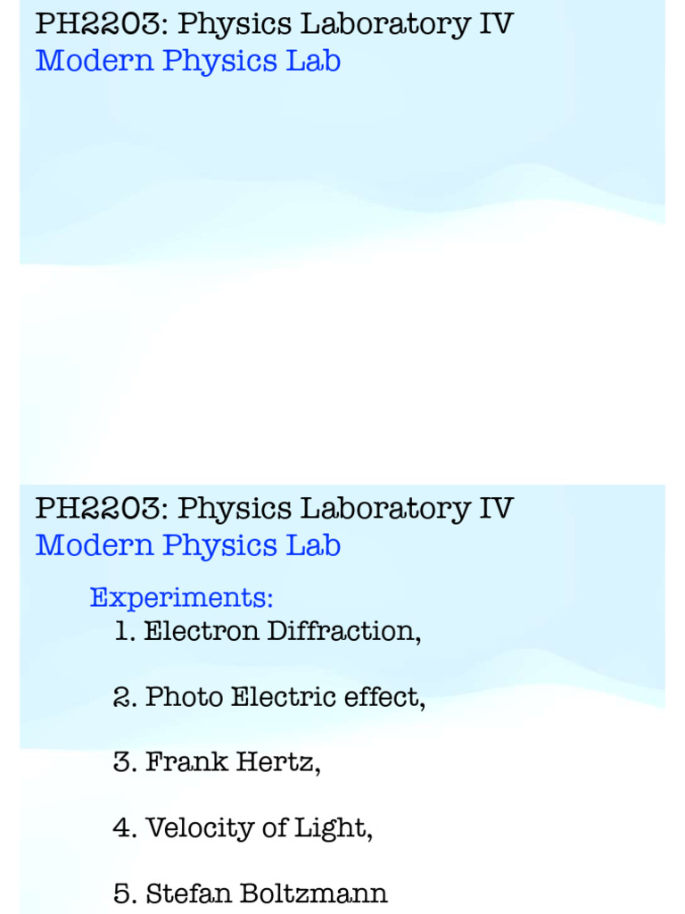 2nd Year Lab Modern Physics Slides | PDF | Electron | Diffraction