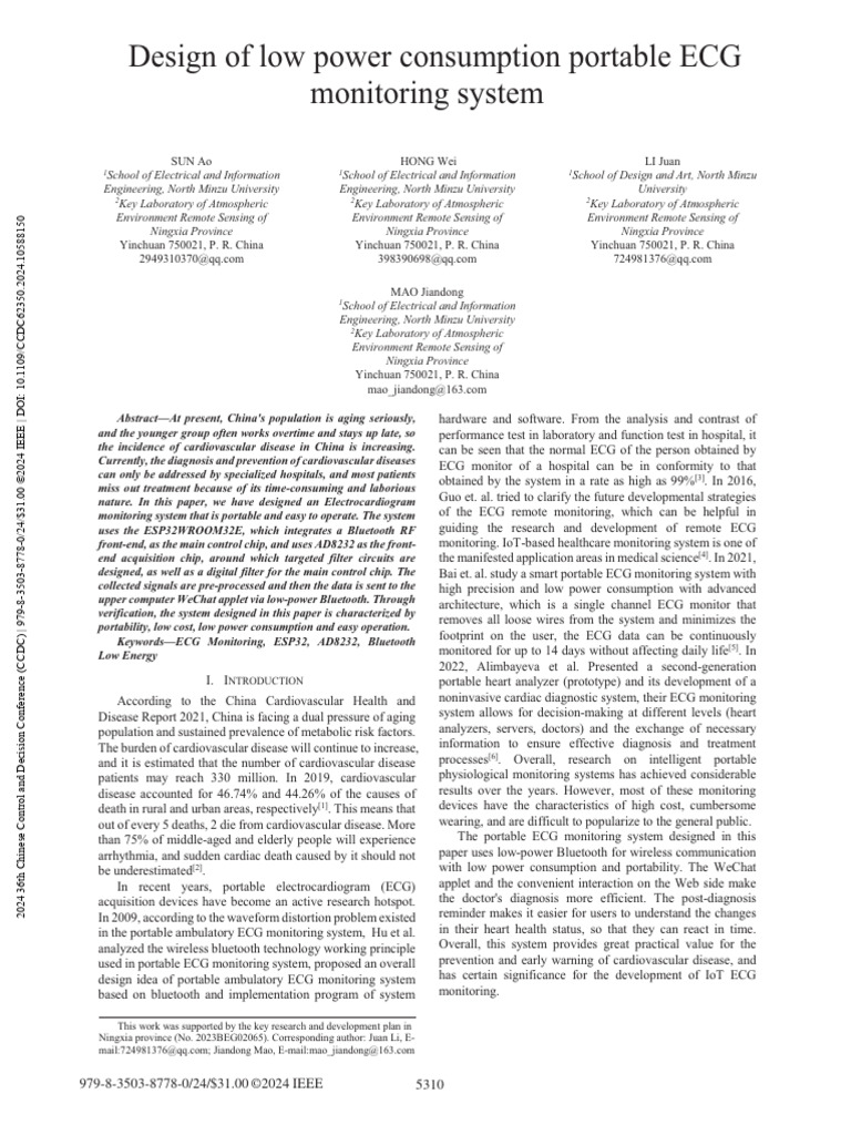 Design of Low Power Consumption Portable ECG Monitoring System | PDF