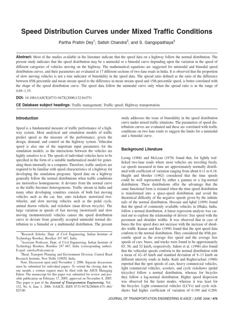Speed Distribution Curves Under Mixed Traffic Conditions | PDF | Normal ...