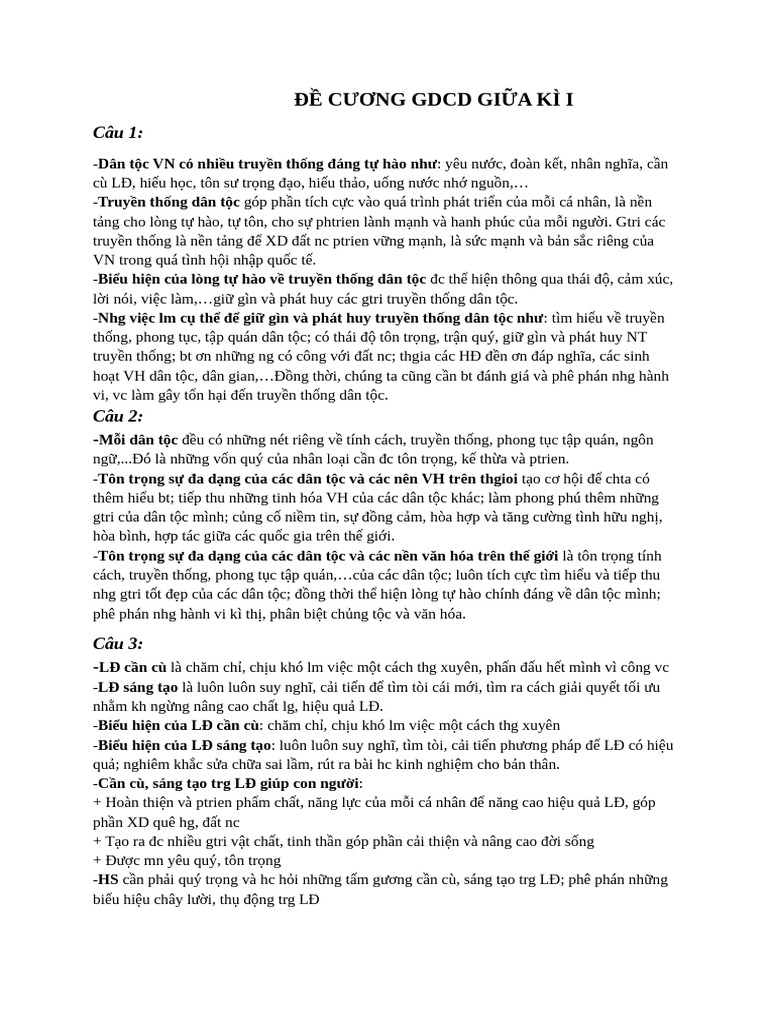 ĐỀ CƯƠNG GDCD | PDF